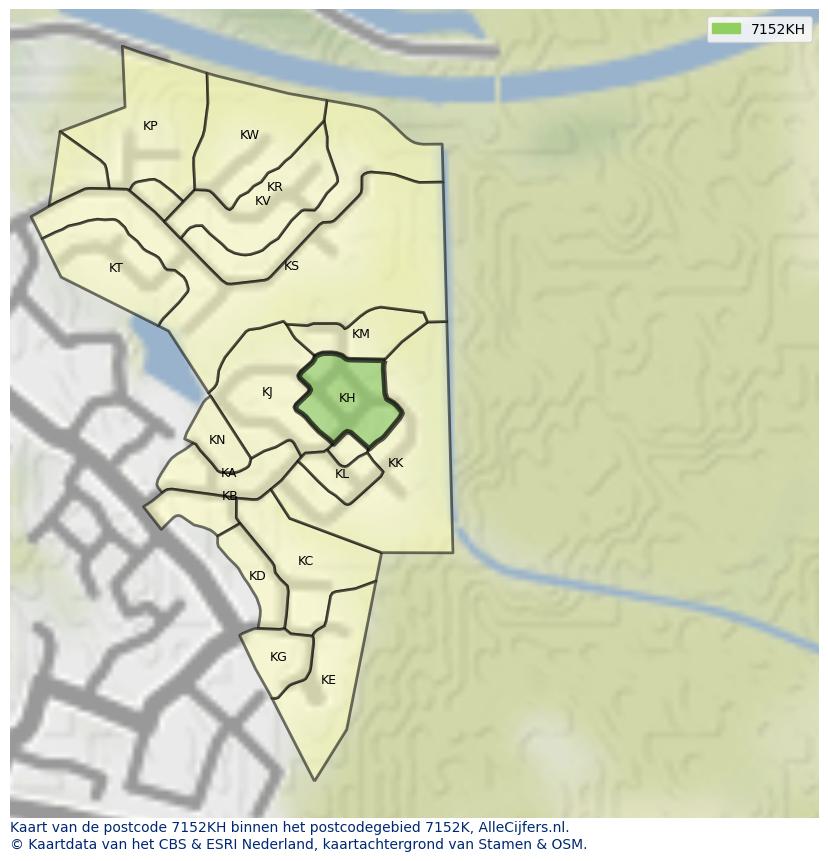 Afbeelding van het postcodegebied 7152 KH op de kaart.