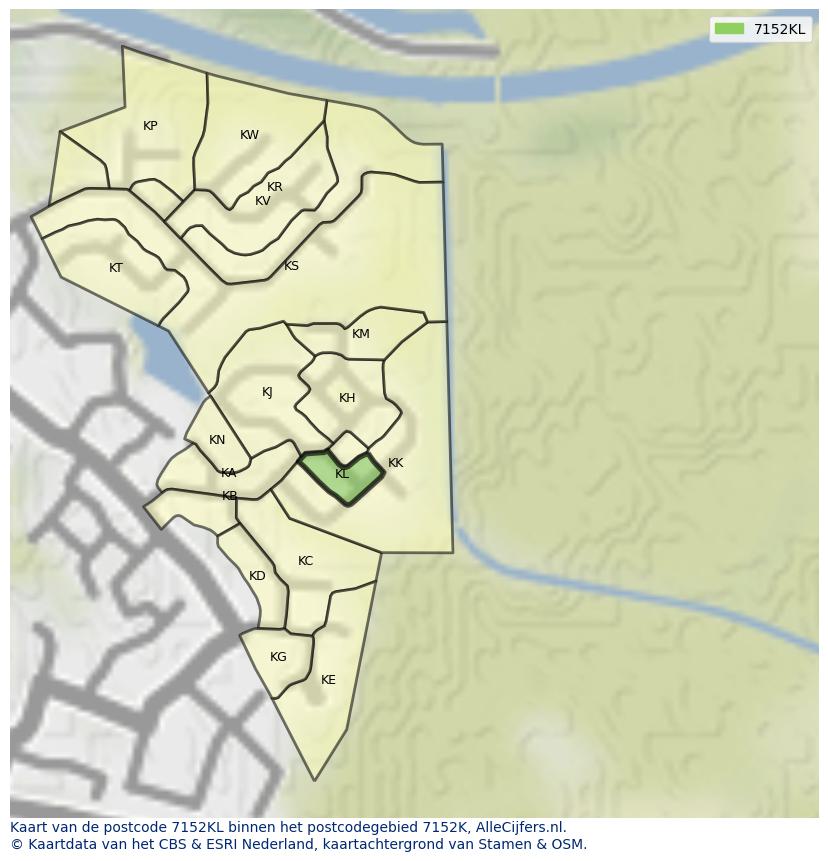 Afbeelding van het postcodegebied 7152 KL op de kaart.