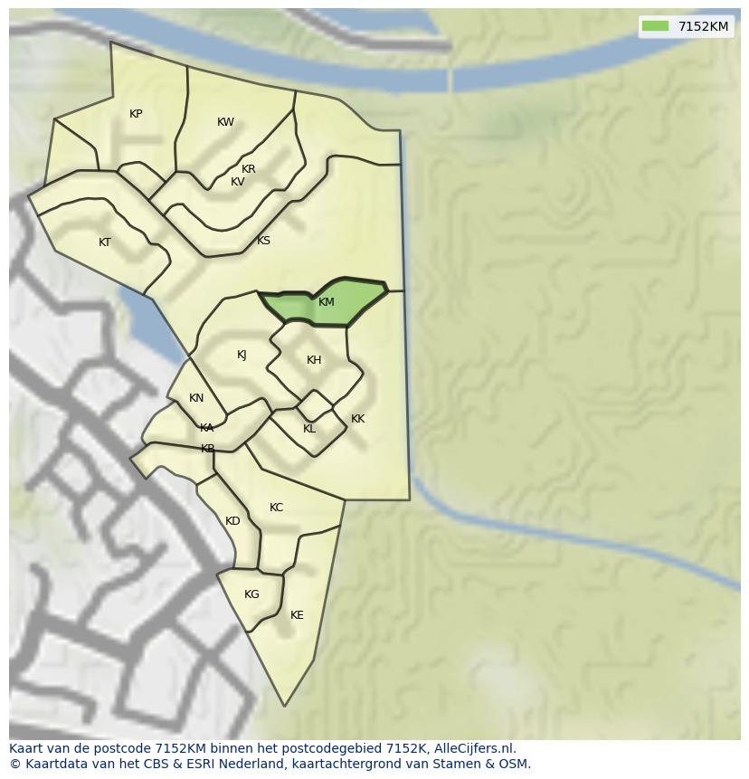 Afbeelding van het postcodegebied 7152 KM op de kaart.