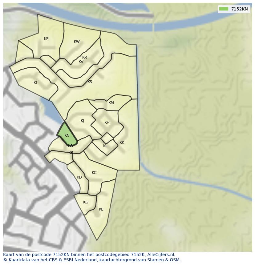 Afbeelding van het postcodegebied 7152 KN op de kaart.