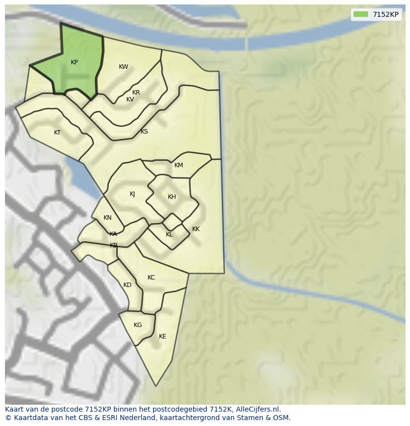 Afbeelding van het postcodegebied 7152 KP op de kaart.