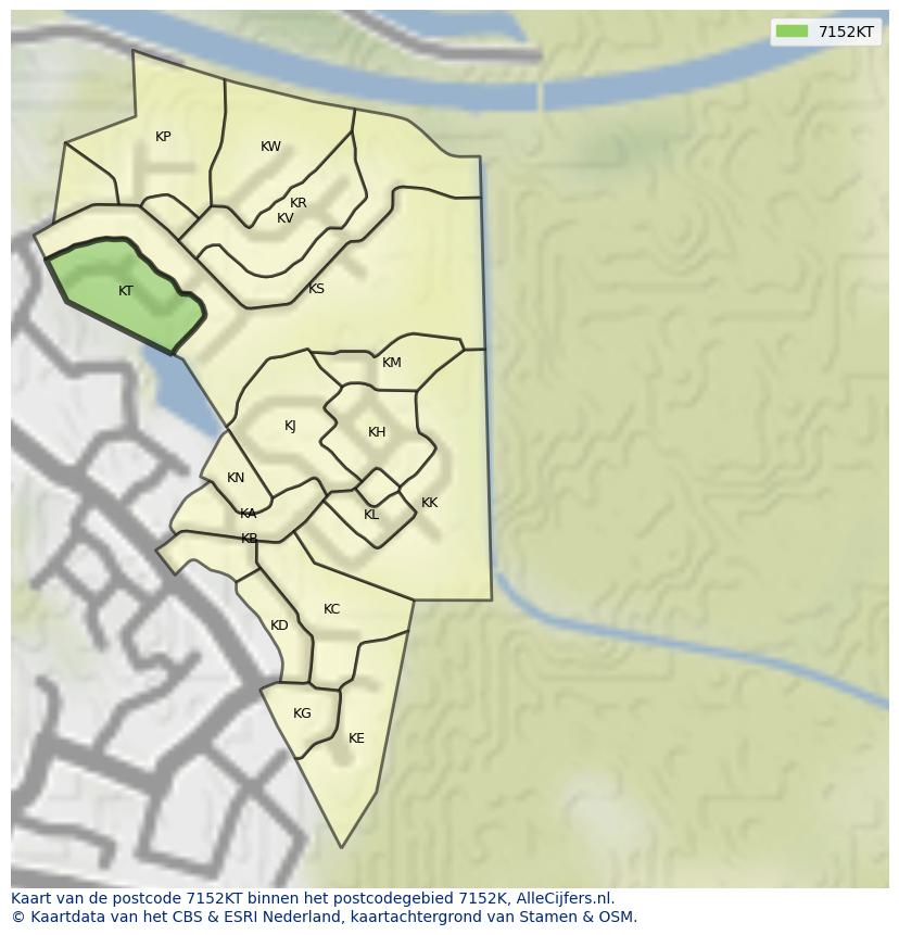 Afbeelding van het postcodegebied 7152 KT op de kaart.