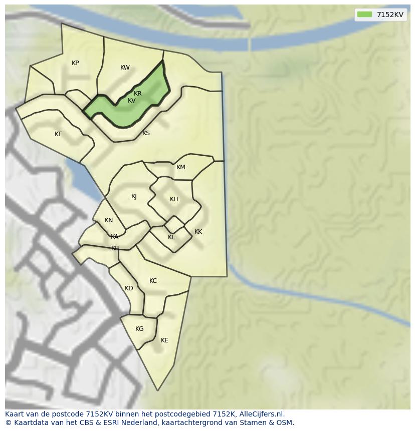 Afbeelding van het postcodegebied 7152 KV op de kaart.