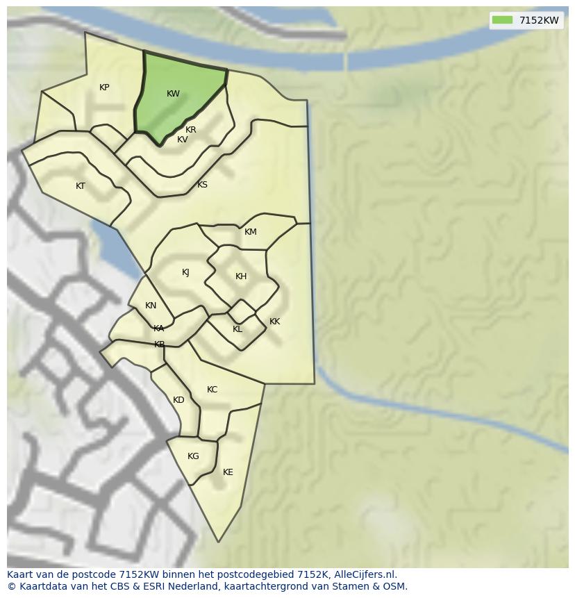 Afbeelding van het postcodegebied 7152 KW op de kaart.