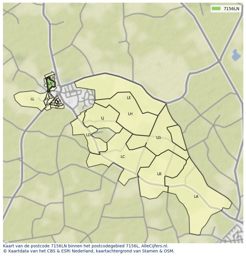 Afbeelding van het postcodegebied 7156 LN op de kaart.
