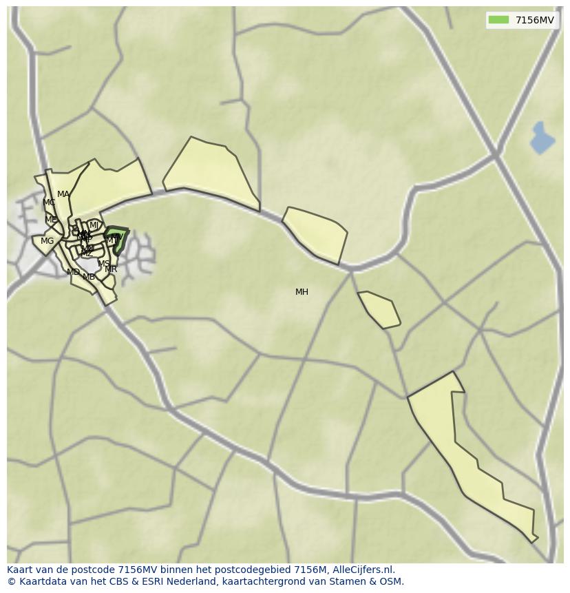 Afbeelding van het postcodegebied 7156 MV op de kaart.