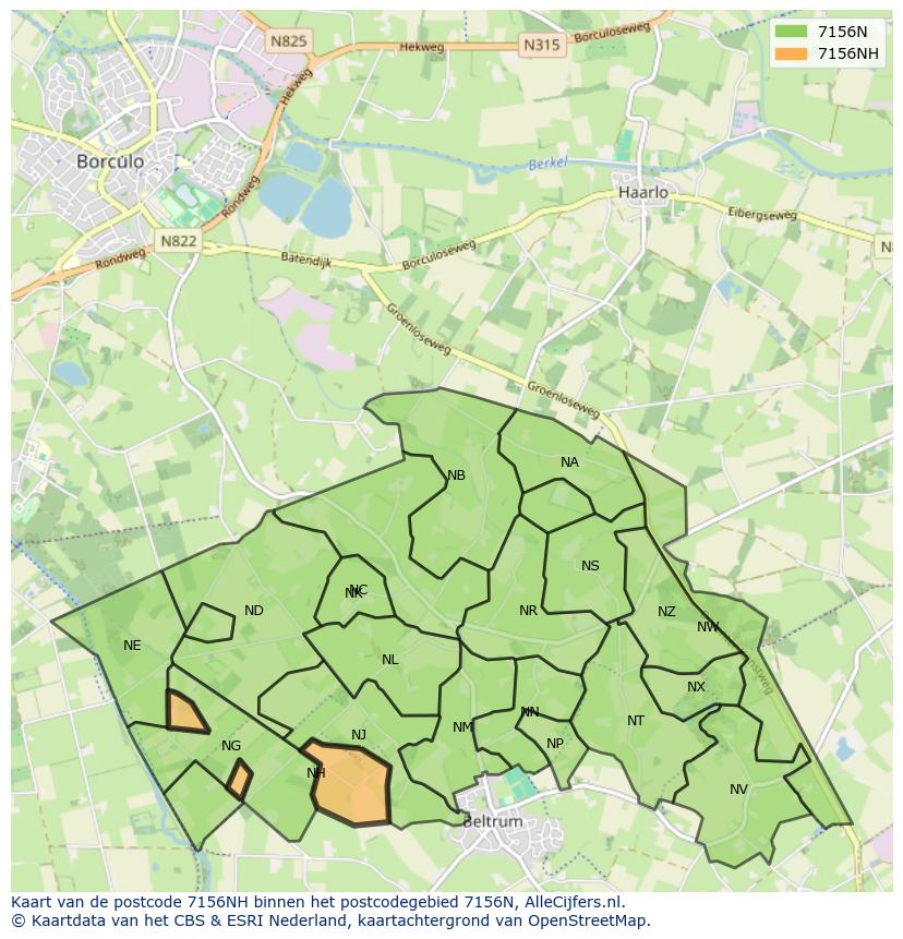 Afbeelding van het postcodegebied 7156 NH op de kaart.