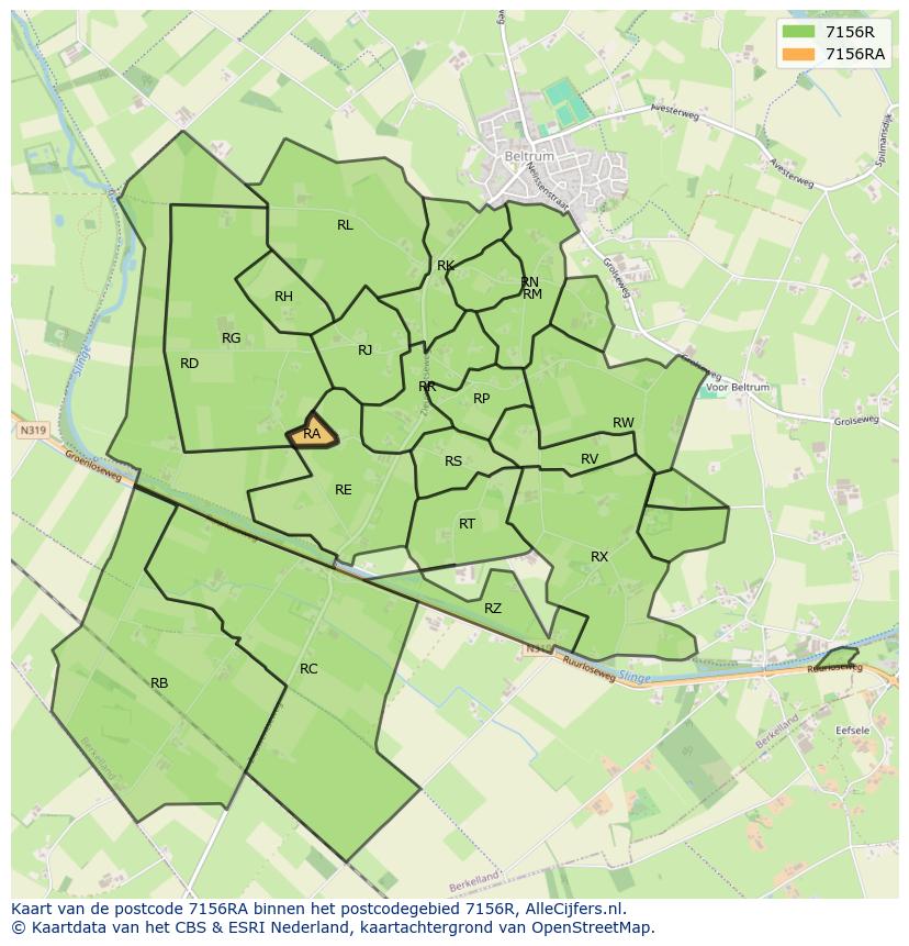 Afbeelding van het postcodegebied 7156 RA op de kaart.