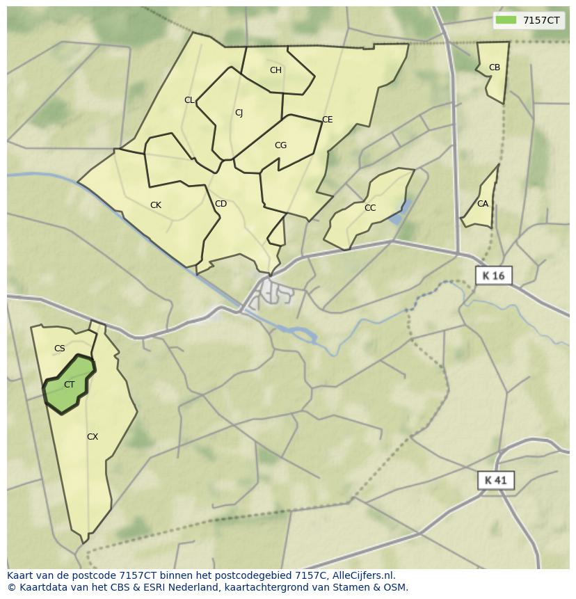 Afbeelding van het postcodegebied 7157 CT op de kaart.