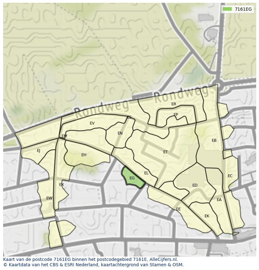 Afbeelding van het postcodegebied 7161 EG op de kaart.