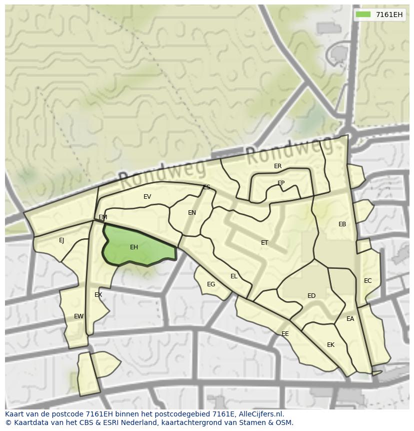 Afbeelding van het postcodegebied 7161 EH op de kaart.