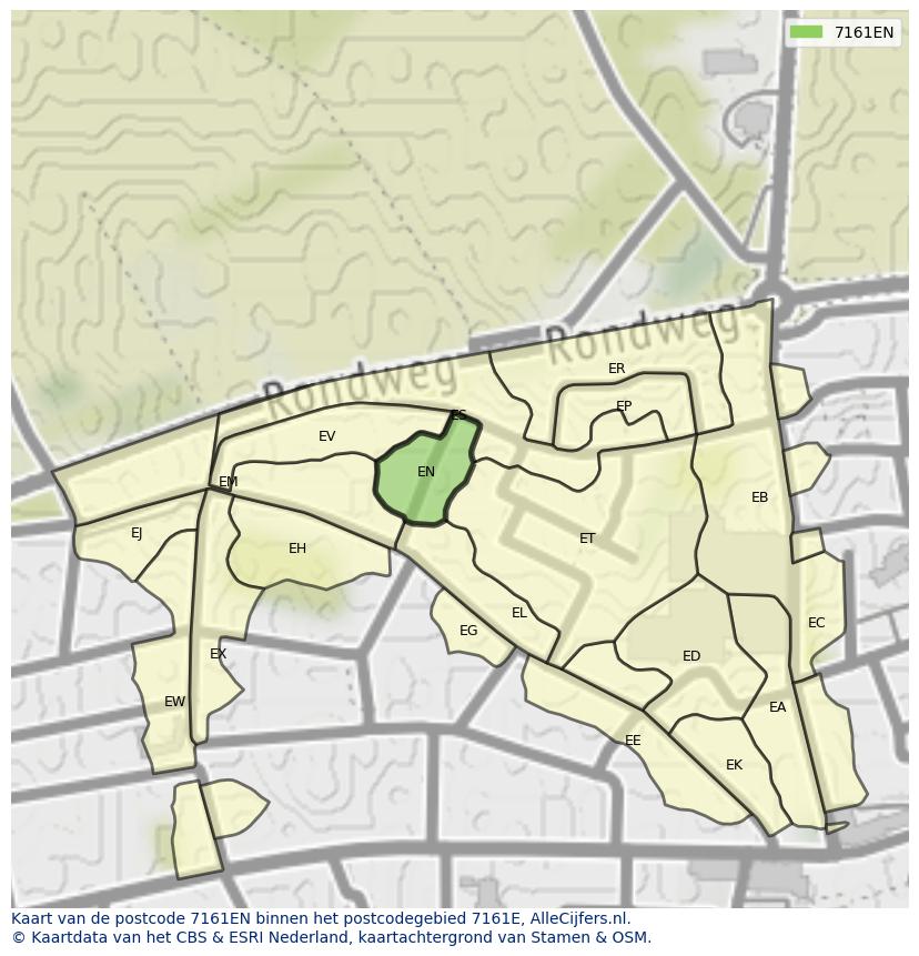 Afbeelding van het postcodegebied 7161 EN op de kaart.
