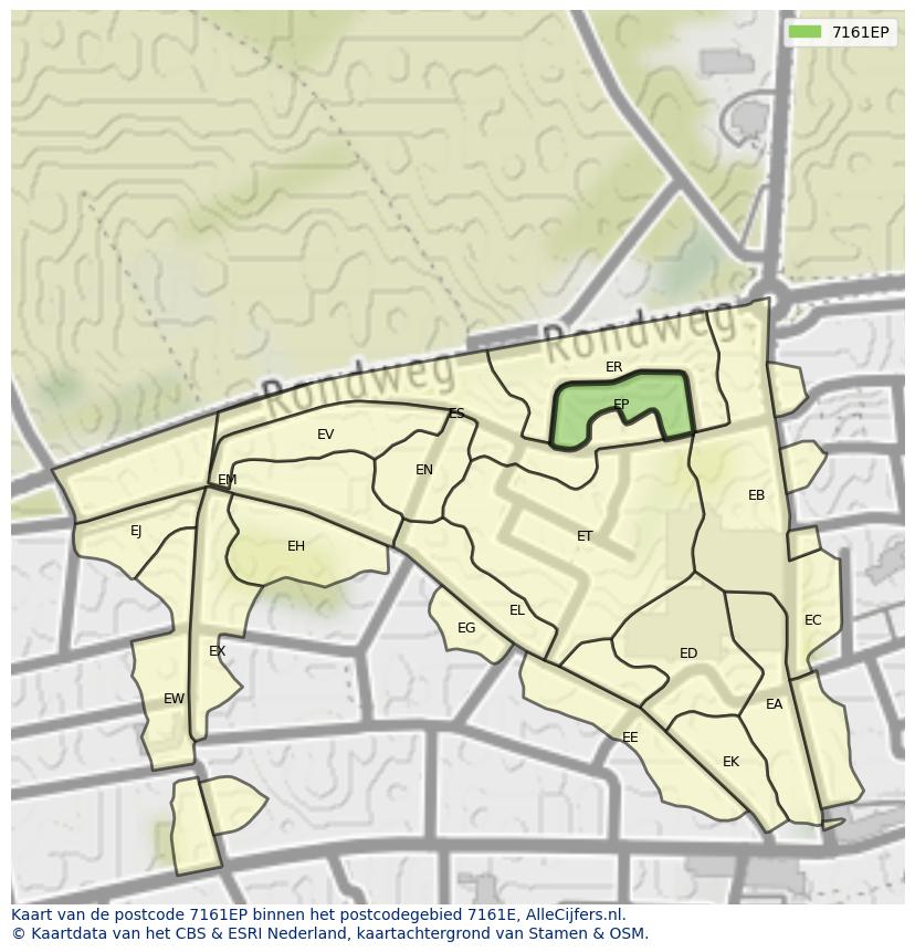 Afbeelding van het postcodegebied 7161 EP op de kaart.