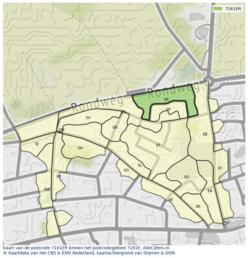 Afbeelding van het postcodegebied 7161 ER op de kaart.