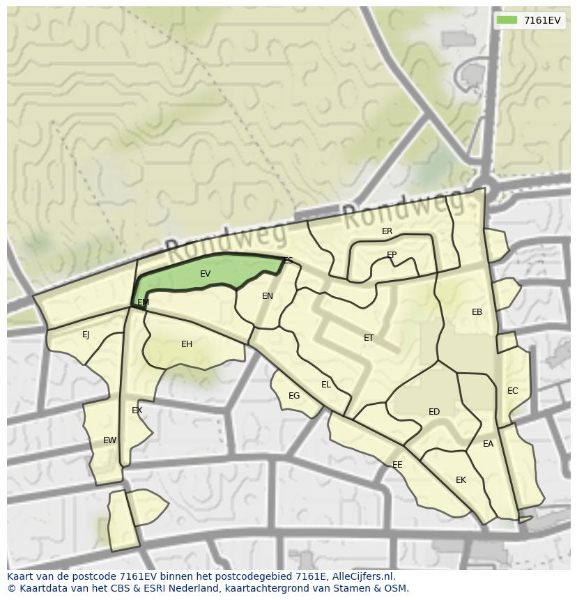 Afbeelding van het postcodegebied 7161 EV op de kaart.