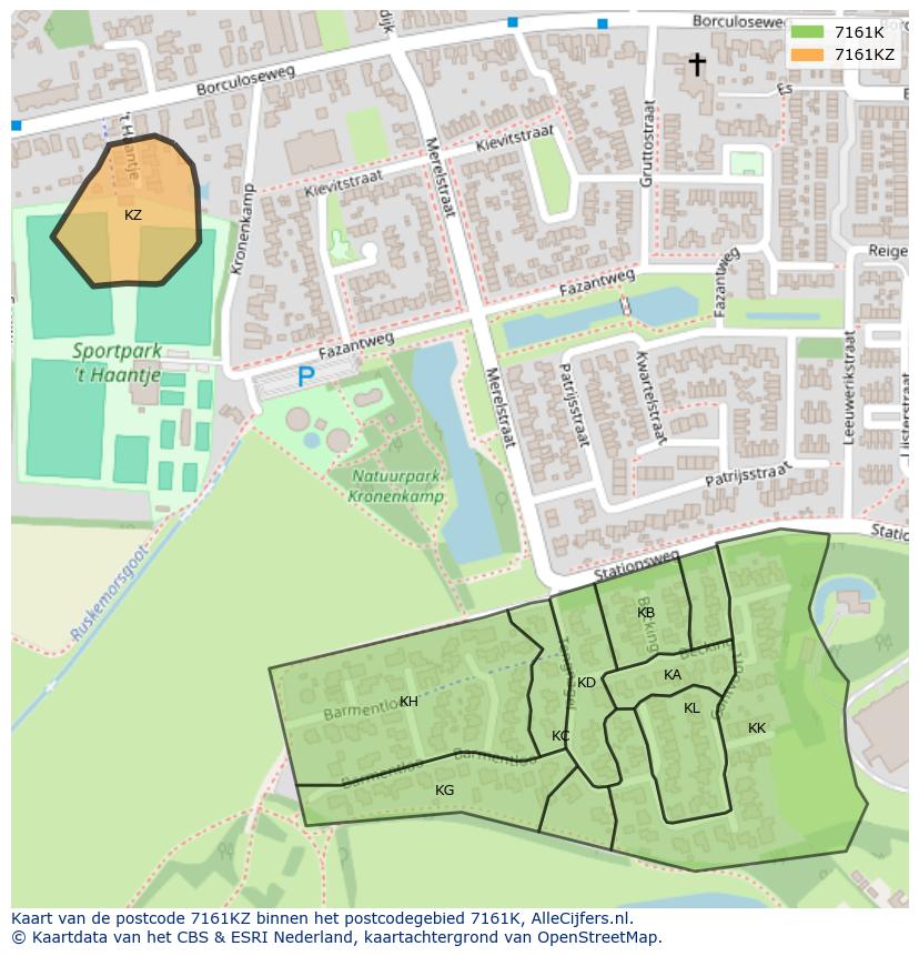 Afbeelding van het postcodegebied 7161 KZ op de kaart.