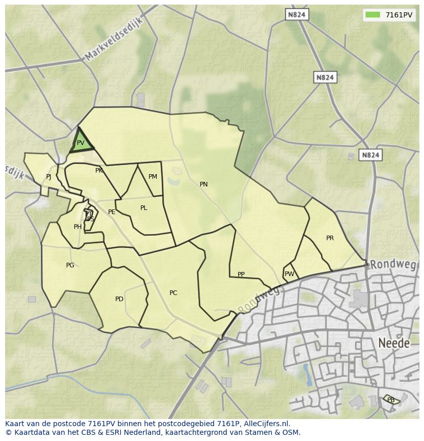 Afbeelding van het postcodegebied 7161 PV op de kaart.