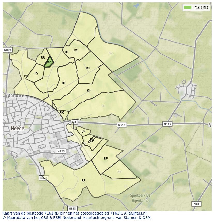 Afbeelding van het postcodegebied 7161 RD op de kaart.