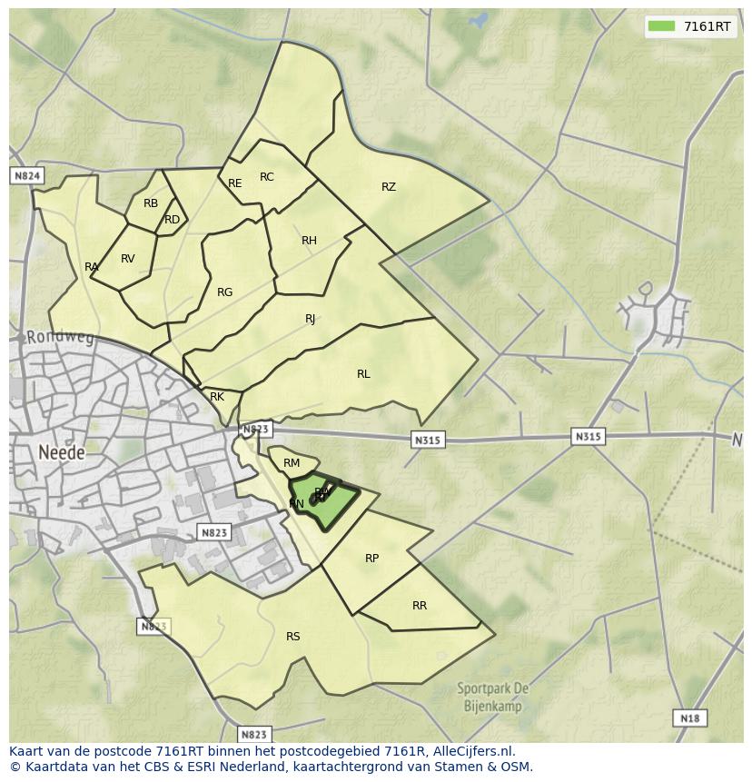 Afbeelding van het postcodegebied 7161 RT op de kaart.