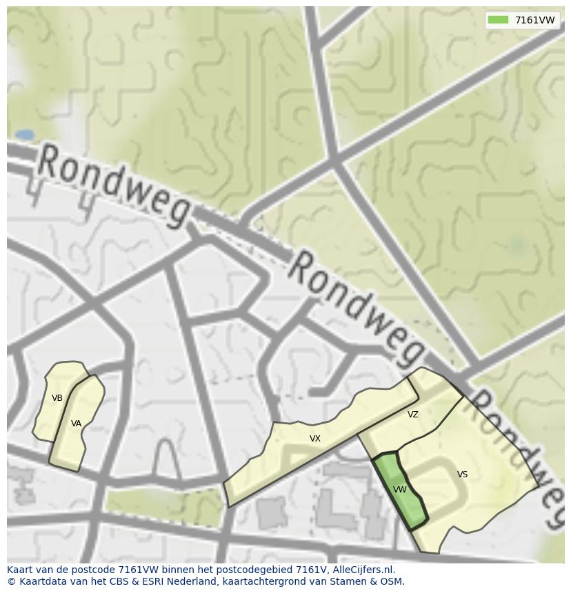 Afbeelding van het postcodegebied 7161 VW op de kaart.