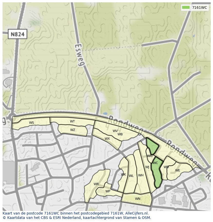 Afbeelding van het postcodegebied 7161 WC op de kaart.