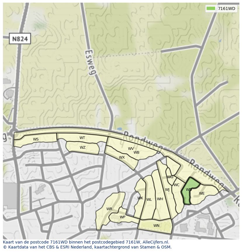 Afbeelding van het postcodegebied 7161 WD op de kaart.
