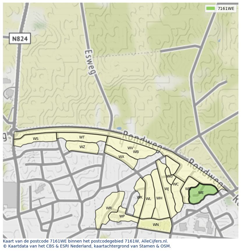 Afbeelding van het postcodegebied 7161 WE op de kaart.