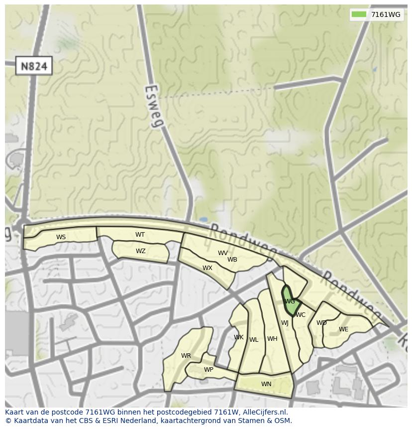 Afbeelding van het postcodegebied 7161 WG op de kaart.