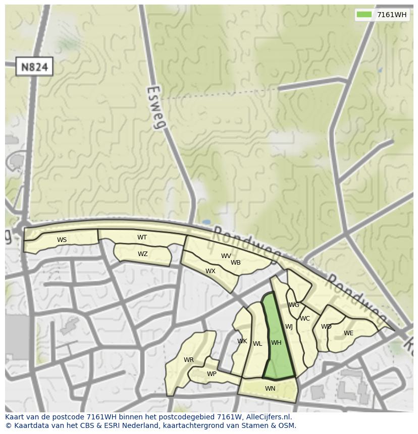 Afbeelding van het postcodegebied 7161 WH op de kaart.