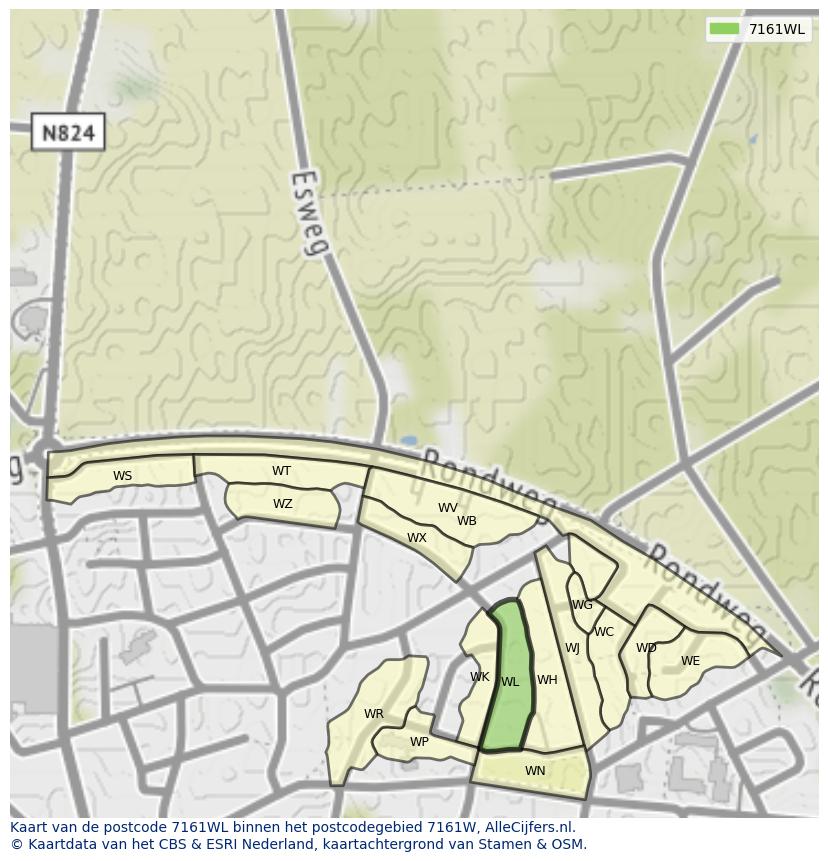 Afbeelding van het postcodegebied 7161 WL op de kaart.