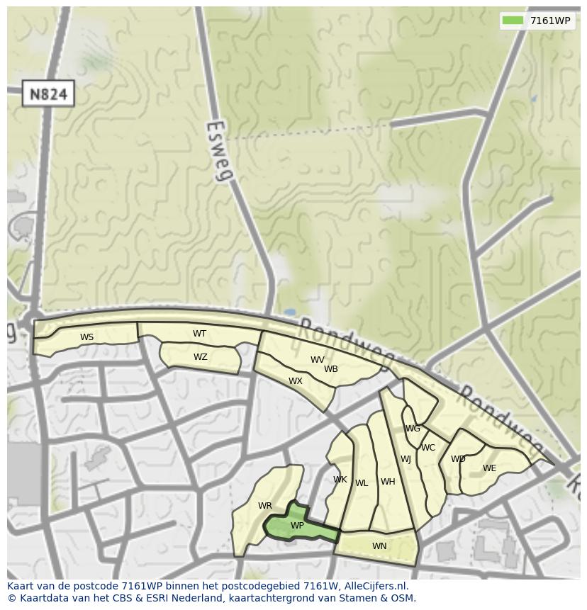 Afbeelding van het postcodegebied 7161 WP op de kaart.