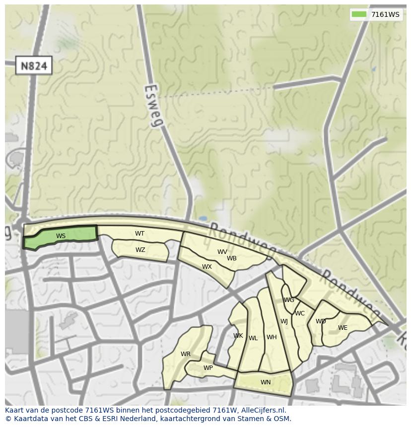 Afbeelding van het postcodegebied 7161 WS op de kaart.