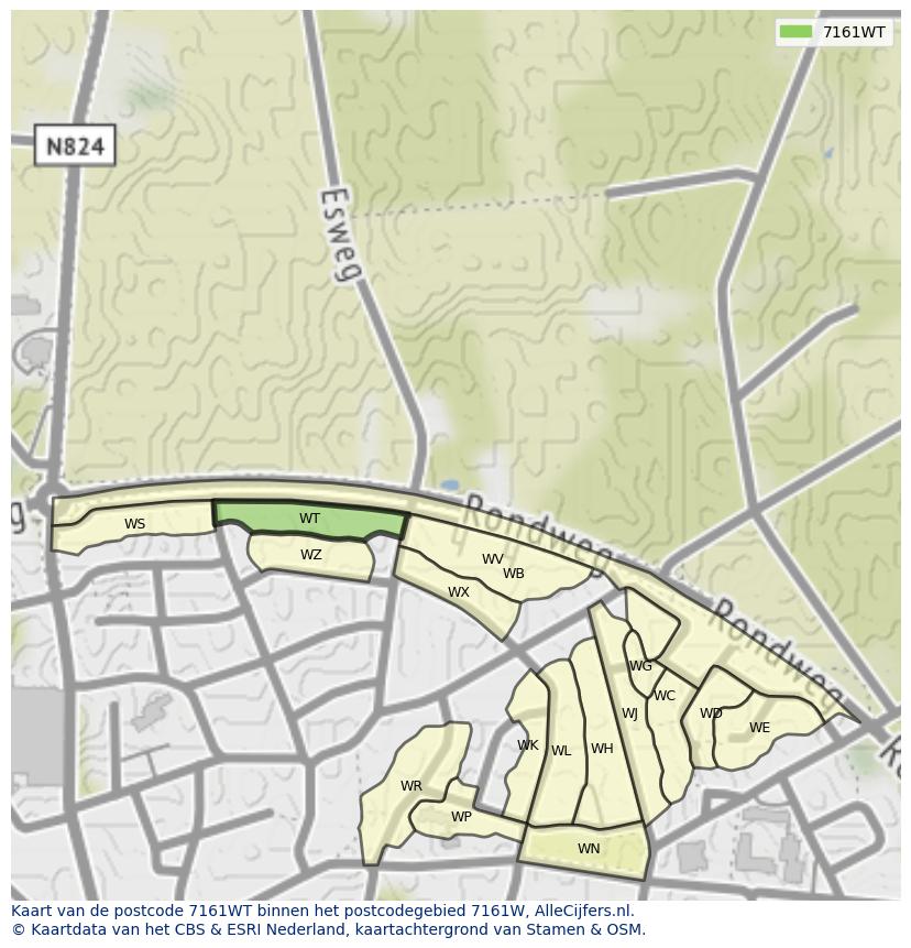Afbeelding van het postcodegebied 7161 WT op de kaart.