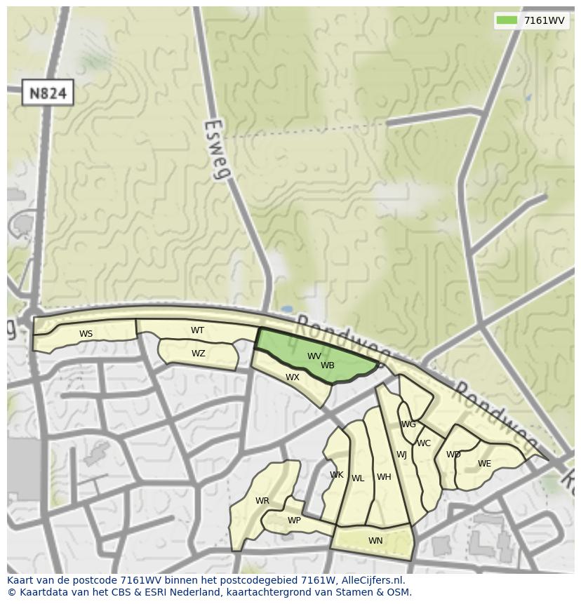 Afbeelding van het postcodegebied 7161 WV op de kaart.