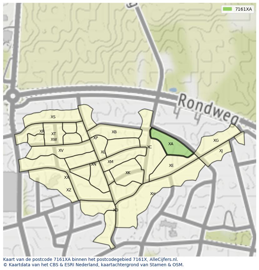 Afbeelding van het postcodegebied 7161 XA op de kaart.