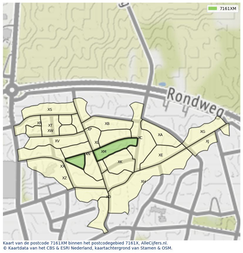 Afbeelding van het postcodegebied 7161 XM op de kaart.