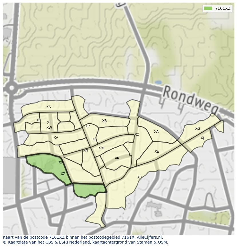 Afbeelding van het postcodegebied 7161 XZ op de kaart.