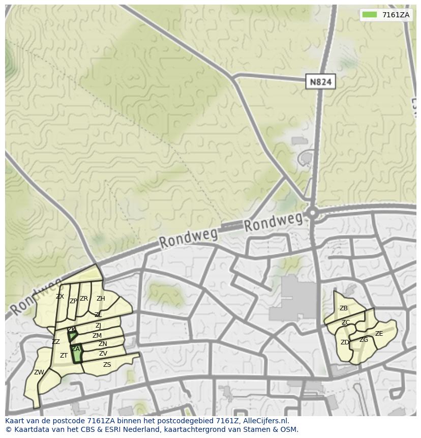 Afbeelding van het postcodegebied 7161 ZA op de kaart.