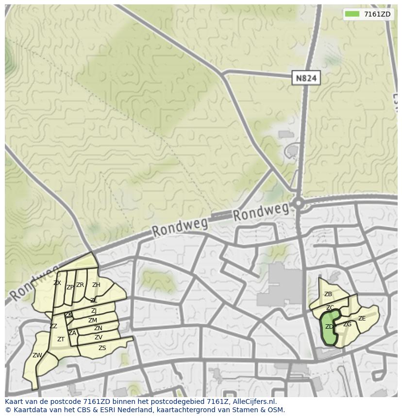 Afbeelding van het postcodegebied 7161 ZD op de kaart.