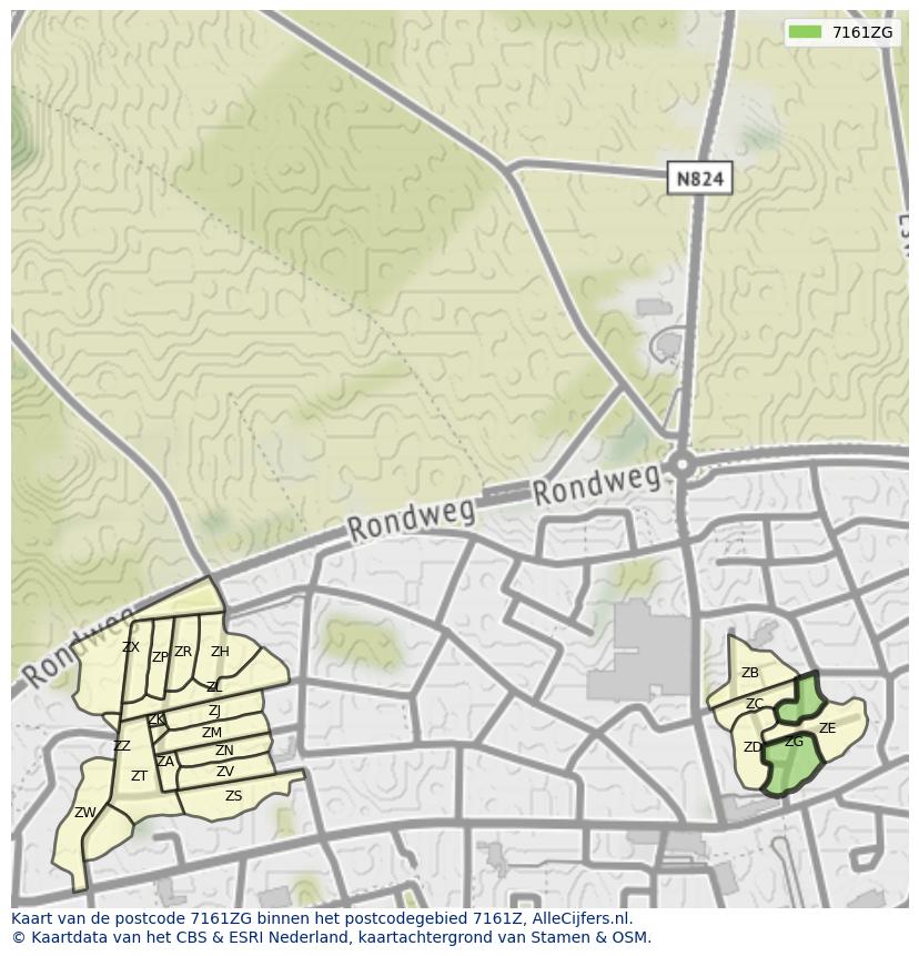 Afbeelding van het postcodegebied 7161 ZG op de kaart.