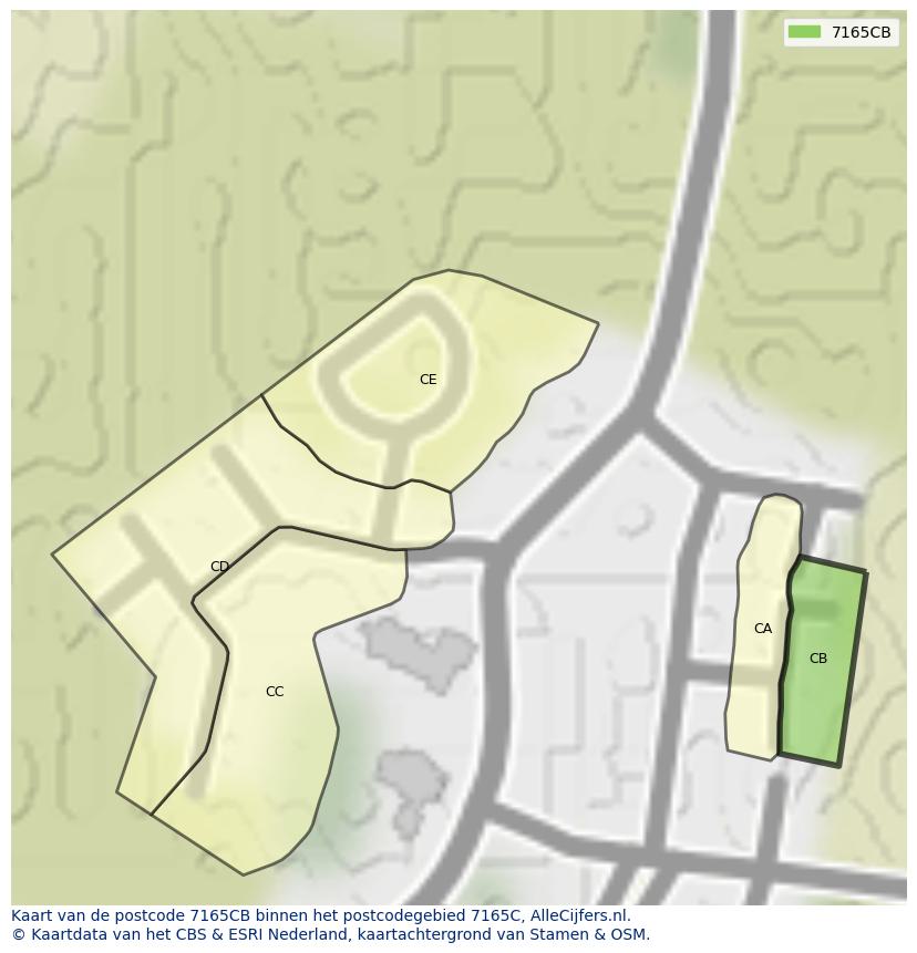 Afbeelding van het postcodegebied 7165 CB op de kaart.