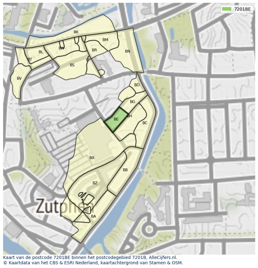 Afbeelding van het postcodegebied 7201 BE op de kaart.