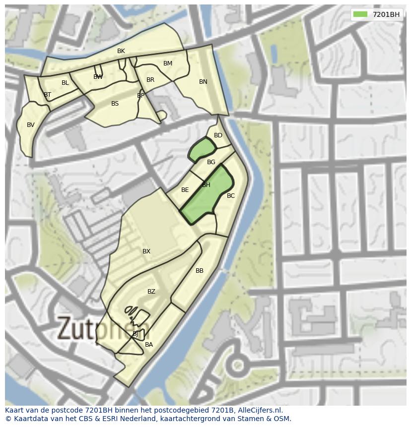 Afbeelding van het postcodegebied 7201 BH op de kaart.