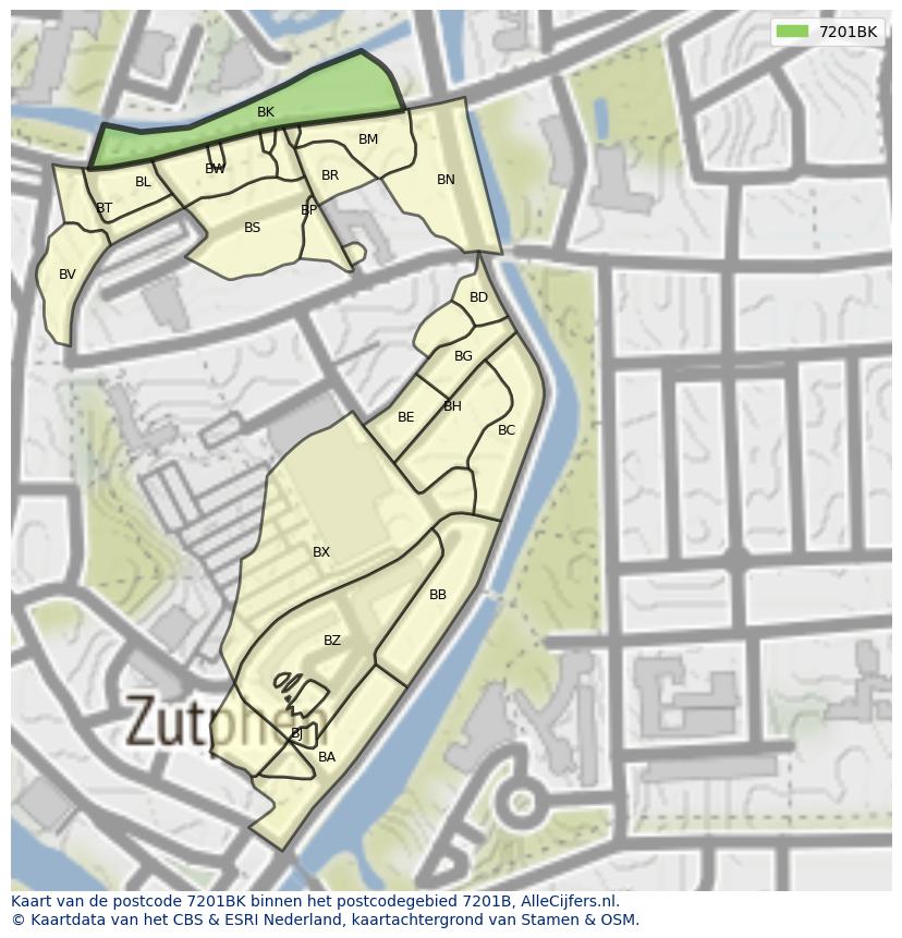 Afbeelding van het postcodegebied 7201 BK op de kaart.