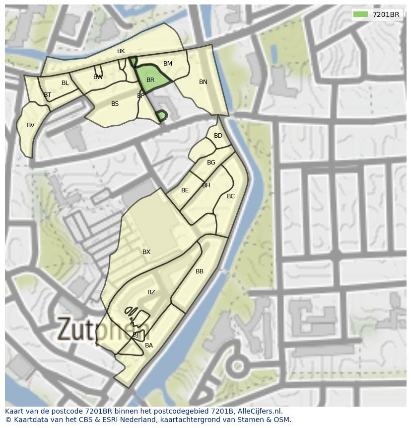 Afbeelding van het postcodegebied 7201 BR op de kaart.