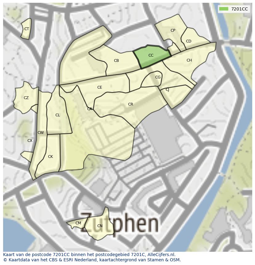 Afbeelding van het postcodegebied 7201 CC op de kaart.