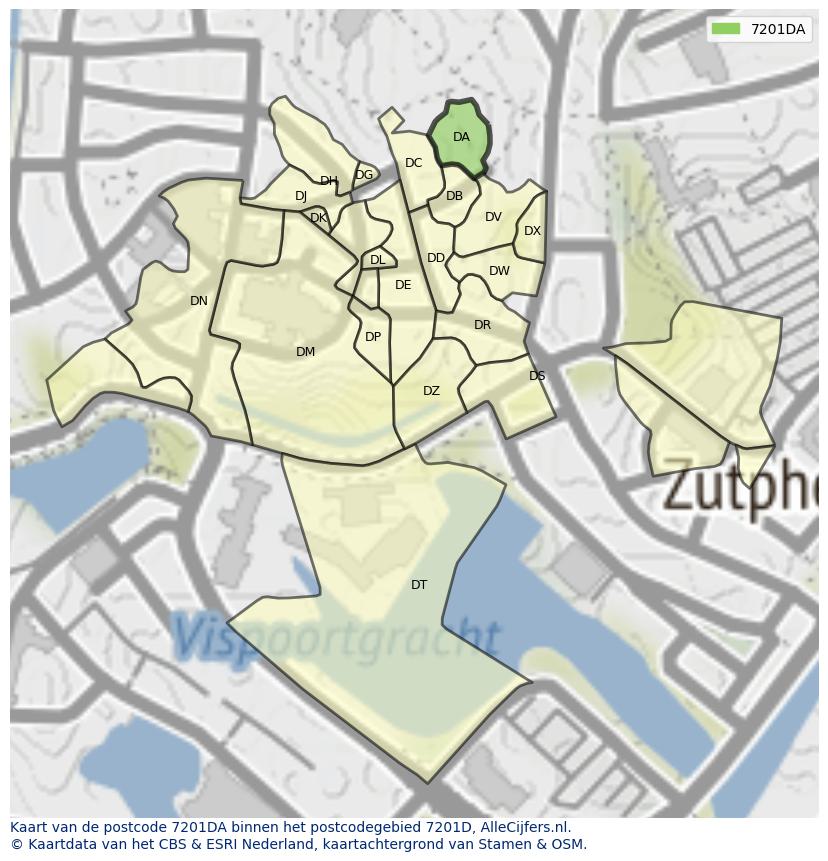 Afbeelding van het postcodegebied 7201 DA op de kaart.