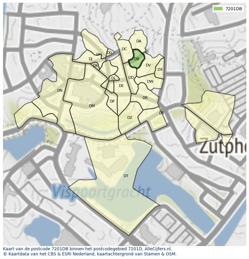 Afbeelding van het postcodegebied 7201 DB op de kaart.