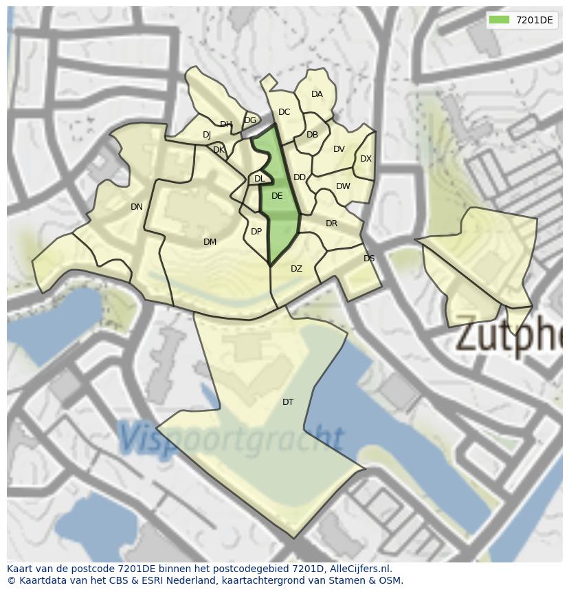 Afbeelding van het postcodegebied 7201 DE op de kaart.