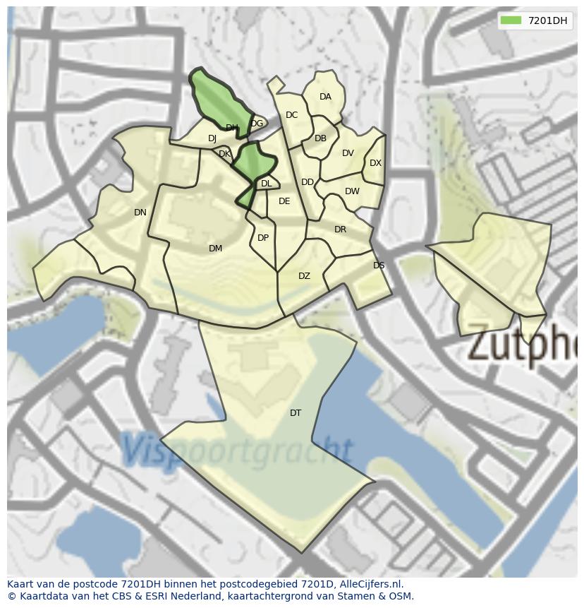 Afbeelding van het postcodegebied 7201 DH op de kaart.